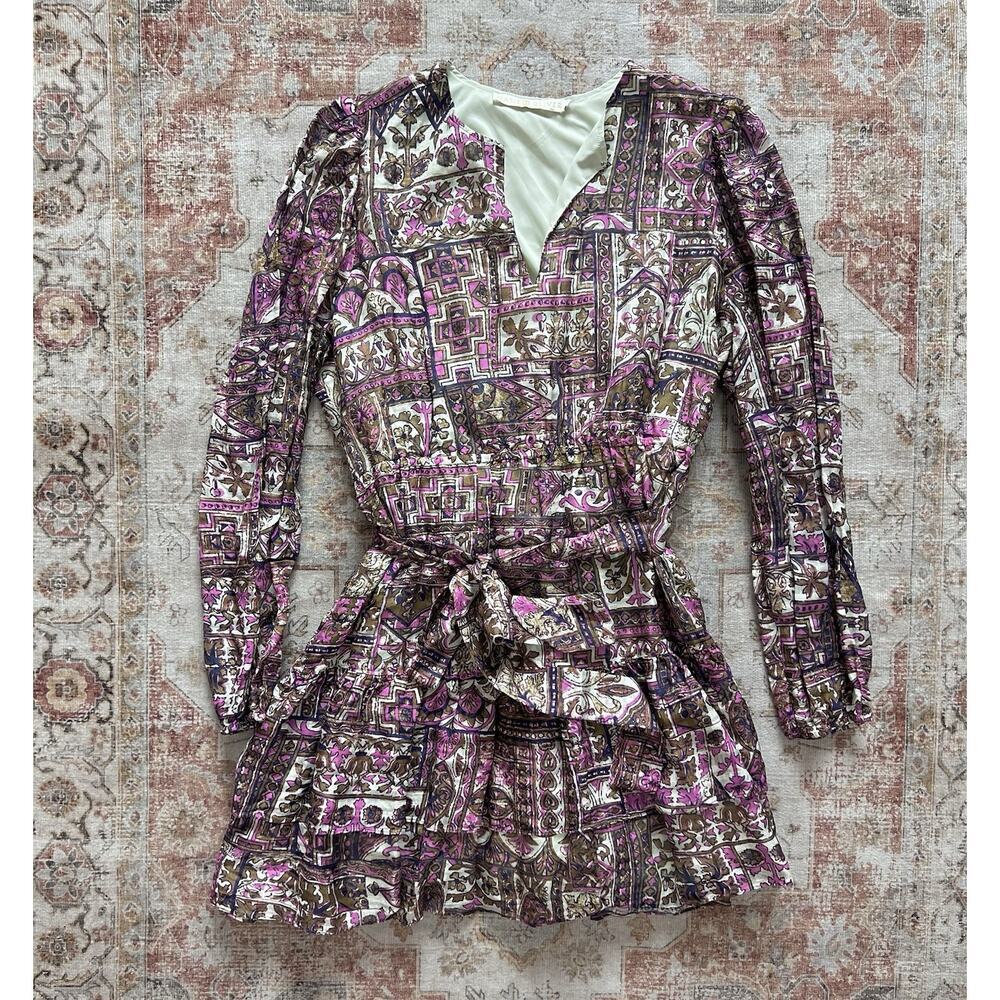 Marie Oliver Preston Mini Dress In Emerald Tile Long Sleeve Waist Belt Size XL - Picture 2 of 9